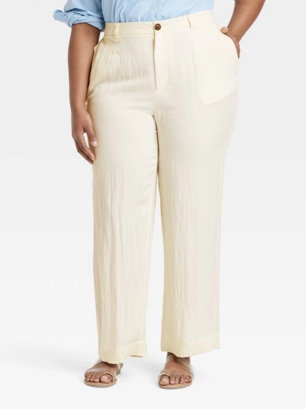 Women's Plus Cream Wide-Leg Pull-On Pants Size 20